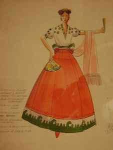 Drawing of a Mexican regional dress by Ramon Valdiosera