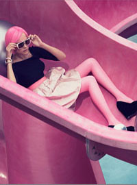 Model with Barbie pink hair