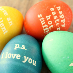 Colorful Easter eggs with messages